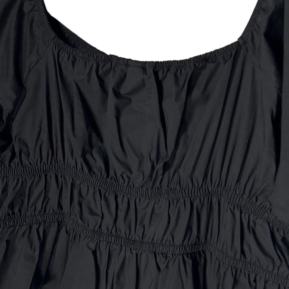 HM Black Smocked Waist Peplum Crop Top Puff Sleeve Square Neck Size XL NWT - Picture 6 of 8
